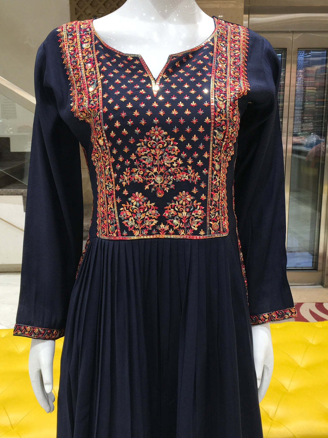 Navy Blue Sultan Silk A-Line Salwar Kurta Set With Dupatta 