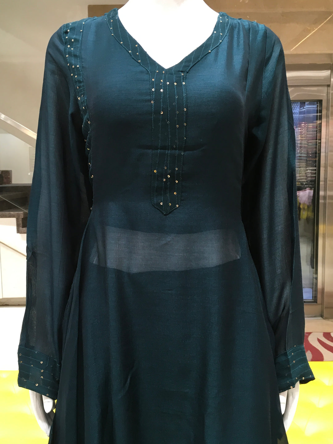 Peacock Blue Sultan Silk Designer Multi-Cut Partywear Top Set in Sultan Silk.