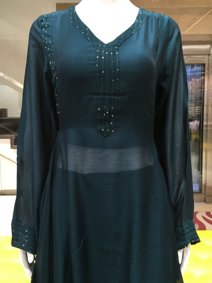 Peacock Blue Sultan Silk Designer Multi-Cut Partywear Top Set in Sultan Silk.