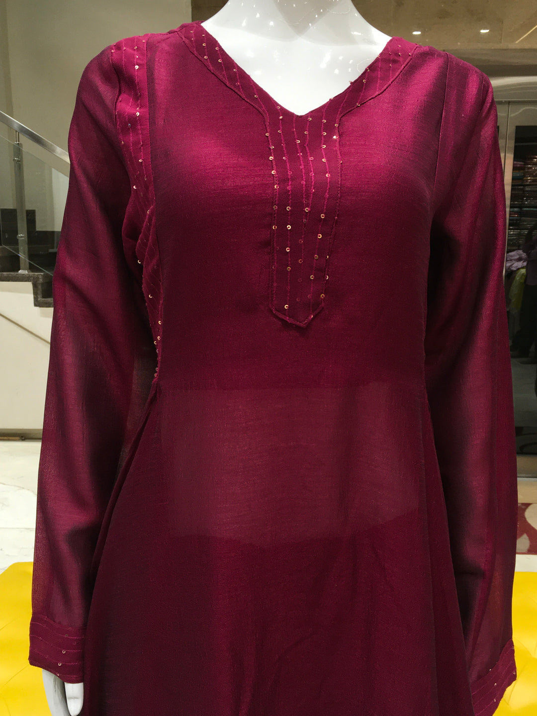 Maroon Silk Layered Top for Women with Long Sleeves