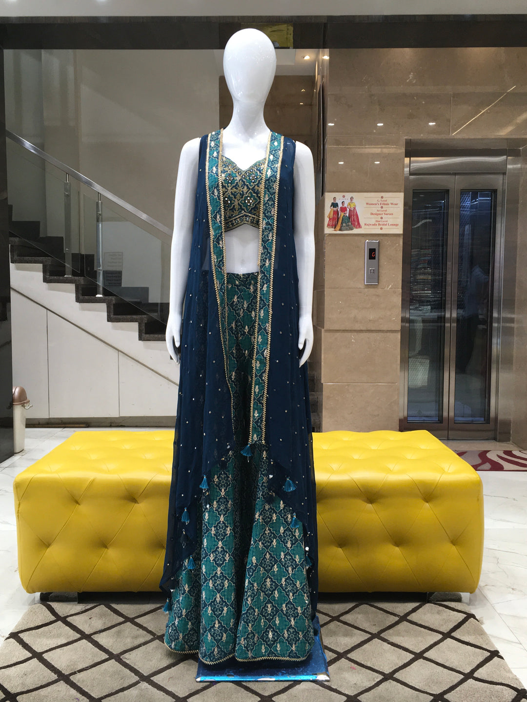 Multicolor Banarasi Georgette Crop Top with Palazzo Suit 
