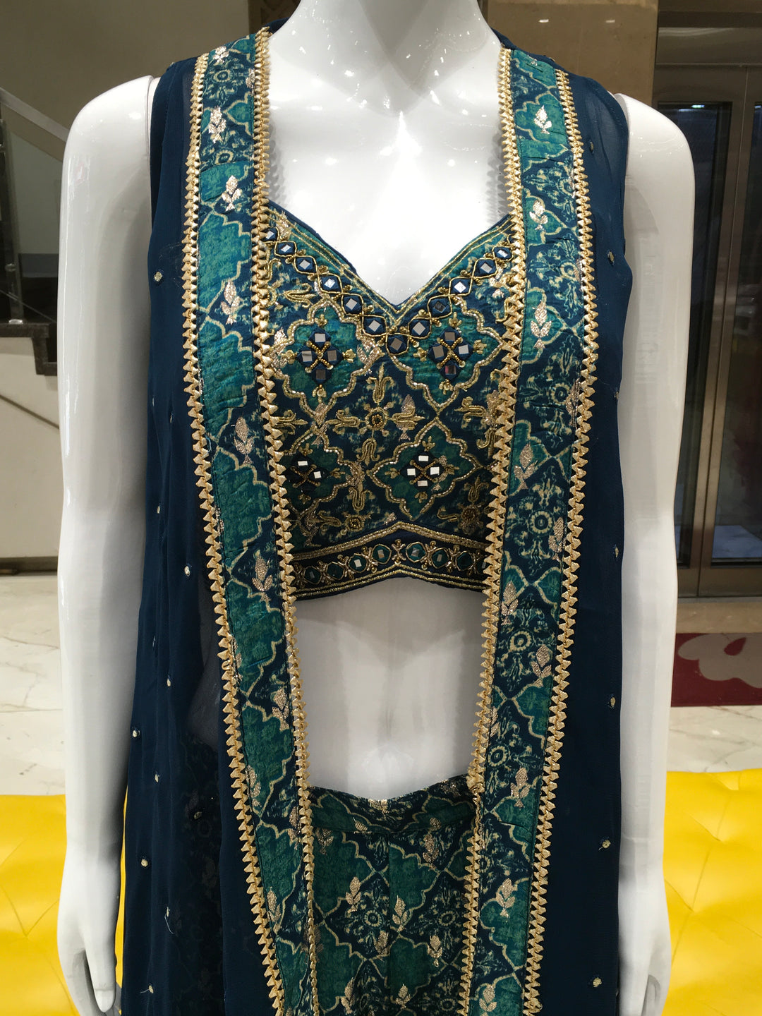 Multicolor Banarasi Georgette Crop Top with Palazzo Suit 