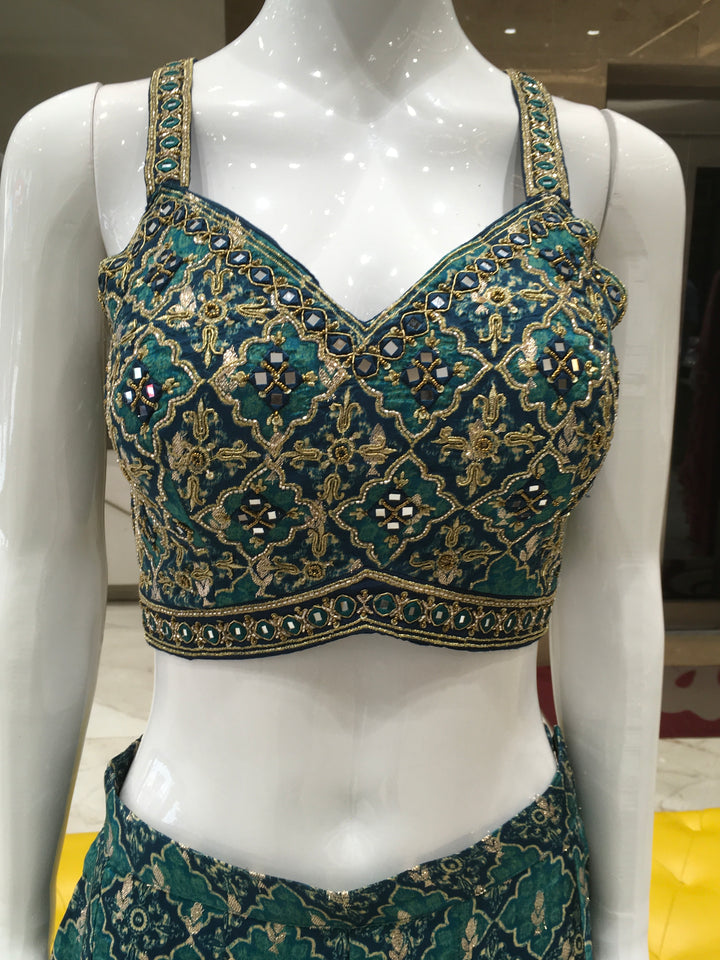Multicolor Banarasi Georgette Crop Top with Palazzo Suit 