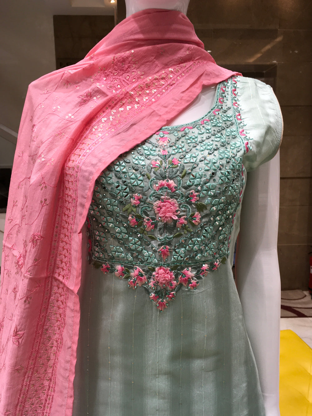 Mint Green Chanderi Cotton Straight Cut Salwar Kameez - 150223303 - View 1