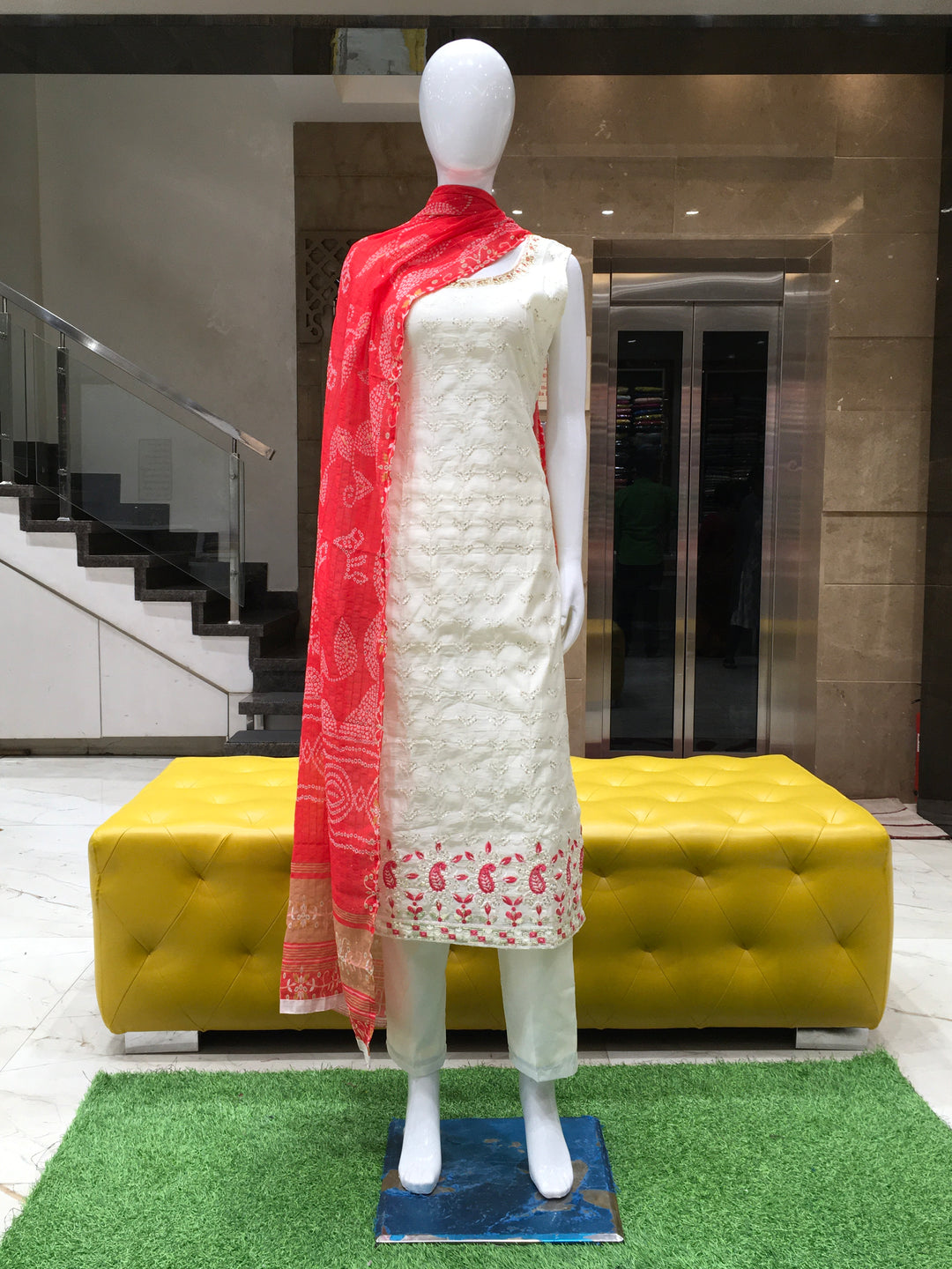 White Chanderi Cotton Straight Cut Salwar Kameez - 150223300 - View 1