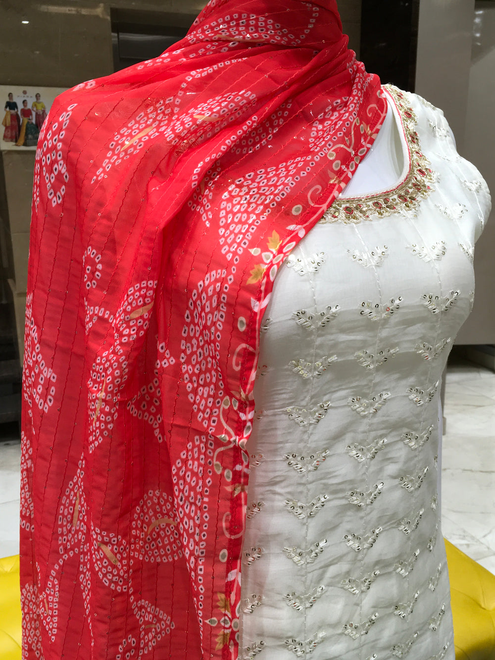 White Chanderi Cotton Straight Cut Salwar Kameez - 150223300 - View 2