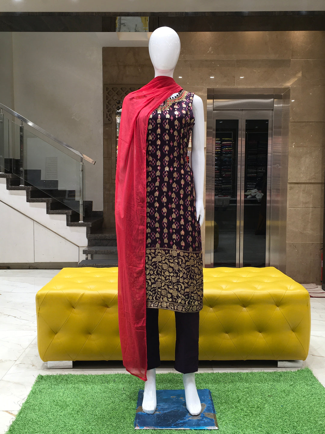 Dark Purple Chanderi Cotton Straight Cut Salwar Kameez - 150223307 - View 1
