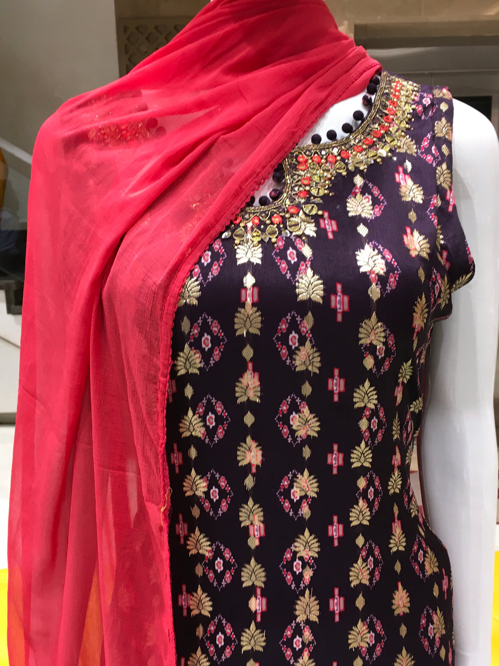 Dark Purple Chanderi Cotton Straight Cut Salwar Kameez - 150223307 - View 2
