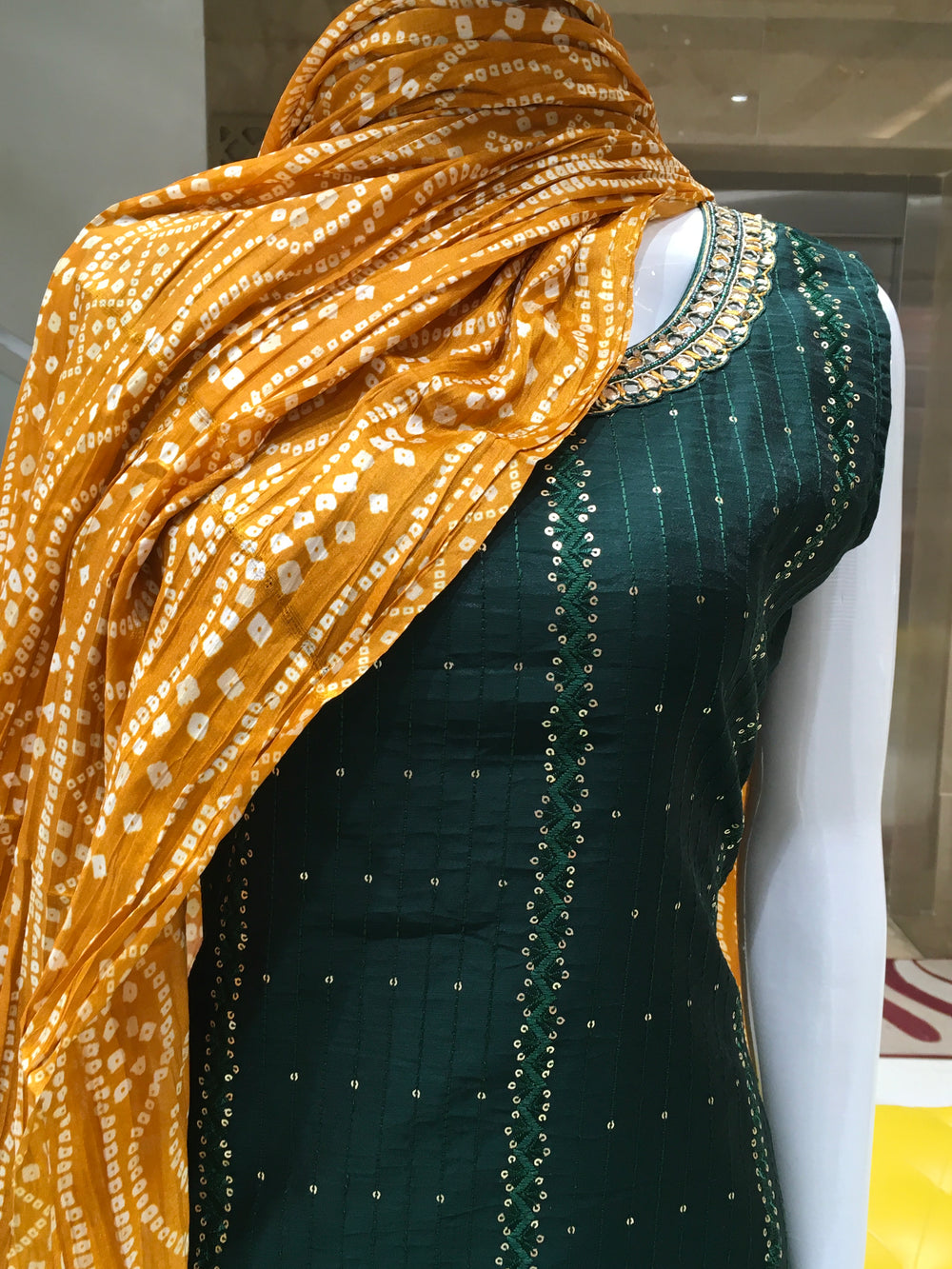 Bottle Green Chanderi Cotton Straight Cut Salwar Kameez - 150223246 - VIew 2