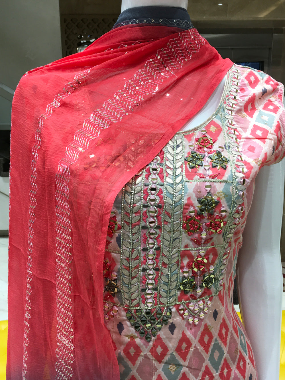 Peachy Pink Chanderi Cotton Straight Cut Salwar Kameez - 150223332 - View 2