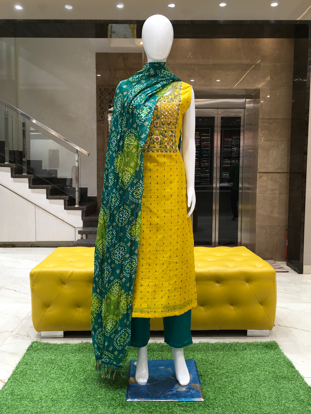 Mustard Chanderi Cotton Straight Cut Salwar Kameez - 150223243 - View 1