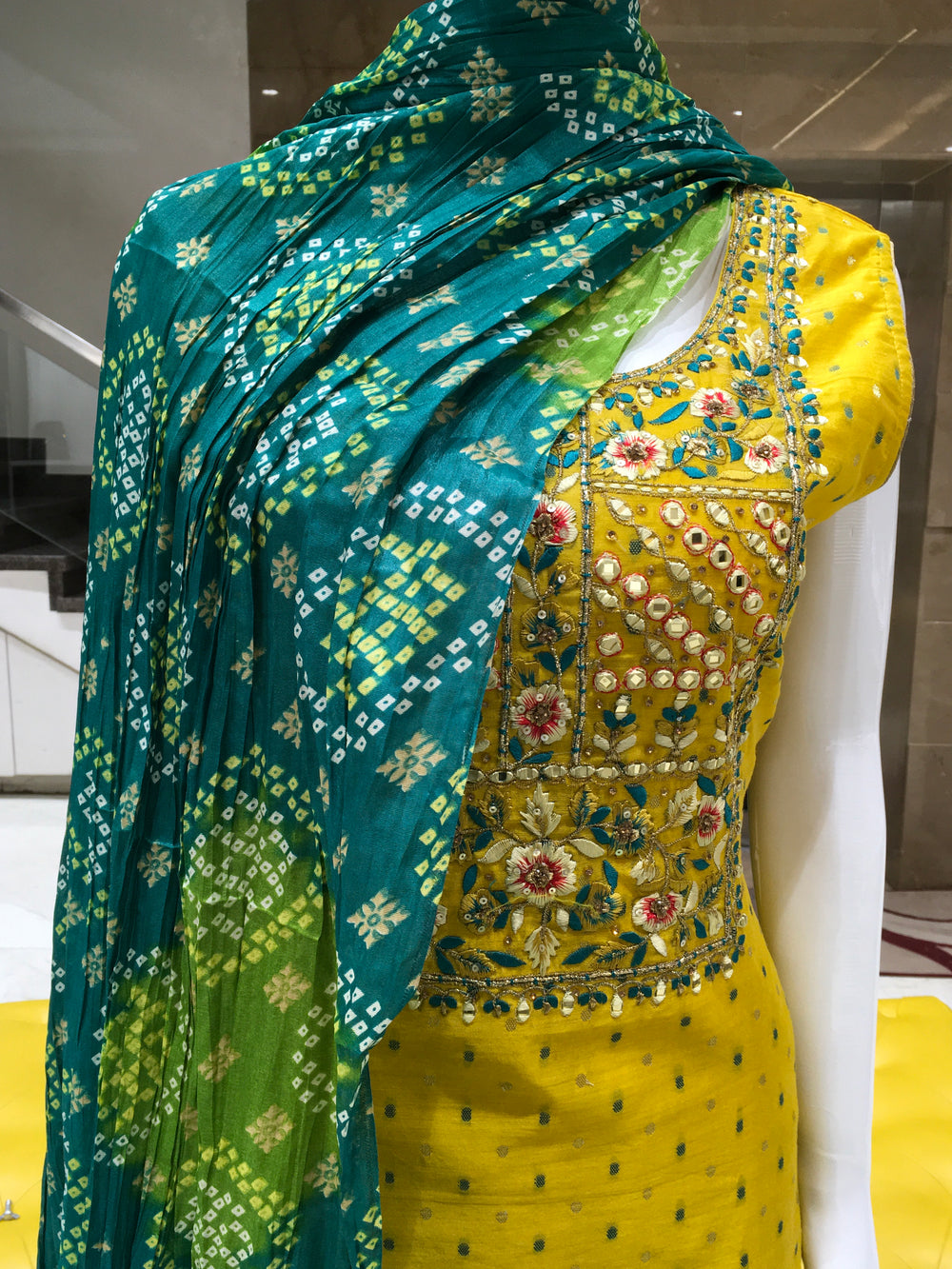 Mustard Chanderi Cotton Straight Cut Salwar Kameez - 150223243 - View 2