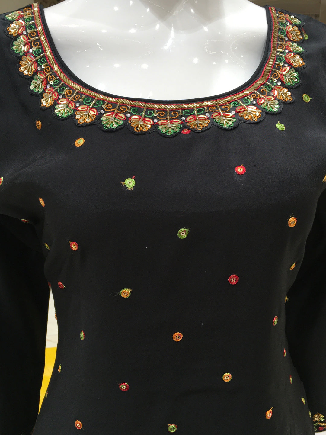 Black/White Chanderi Cotton Straight Cut Salwar Kameez - 15032387 - View 6