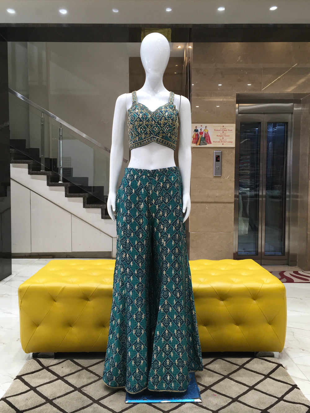 Multicolor Banarasi Georgette Crop Top with Palazzo Suit 